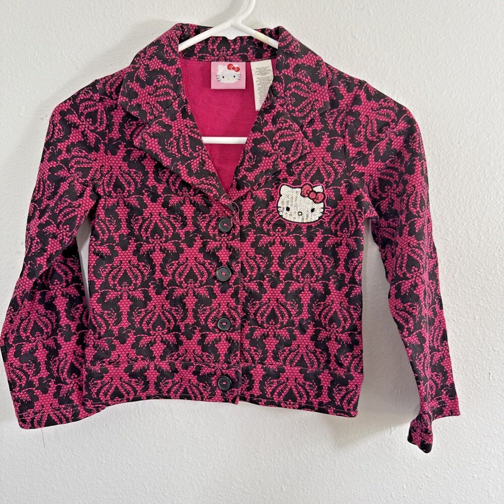 Hello Kitty Jacket Girls Small 6X Pink Black Button Front‎